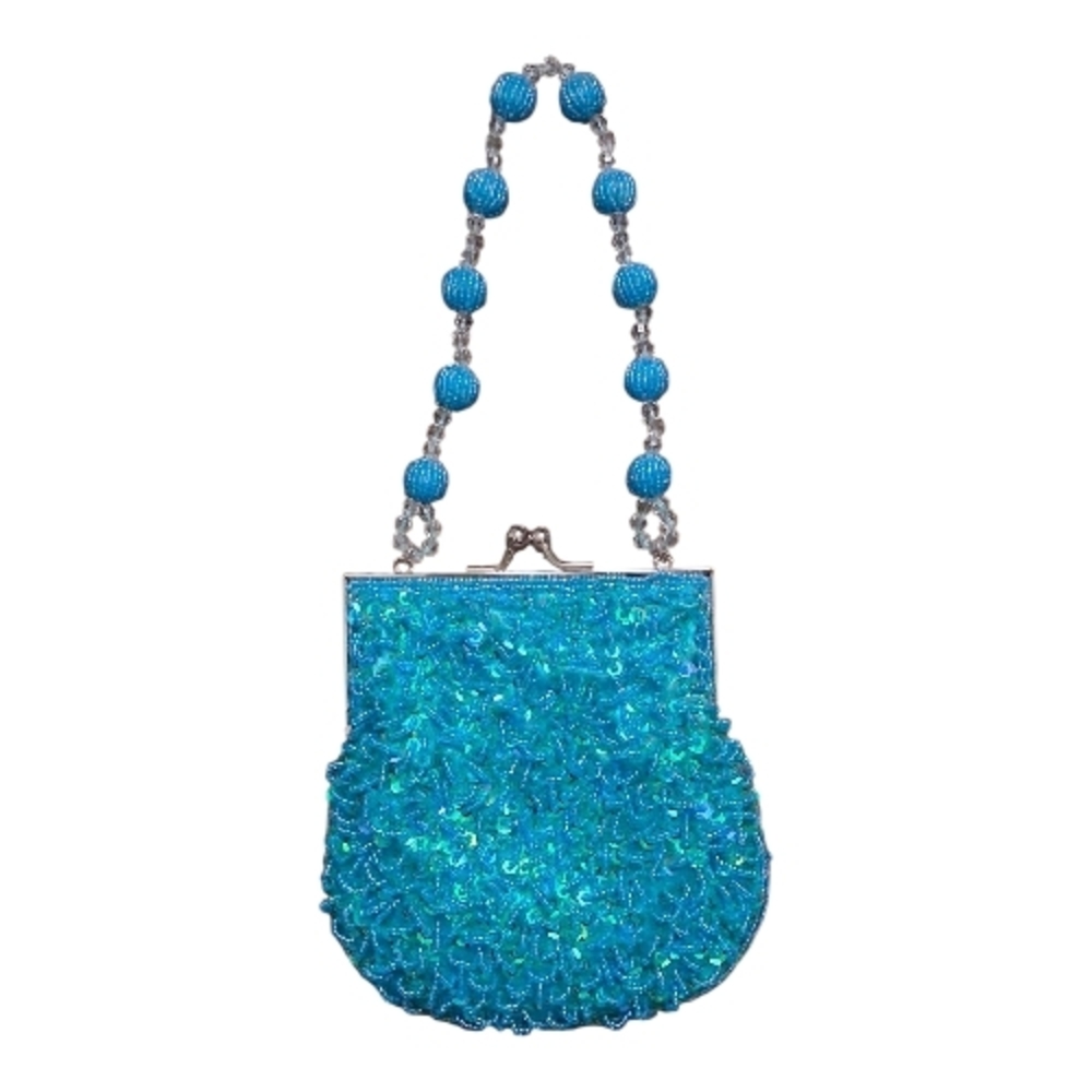 Y2K Jessica McClintock Kiss Lock Sequin Beaded Handles Evening Clutch EUC